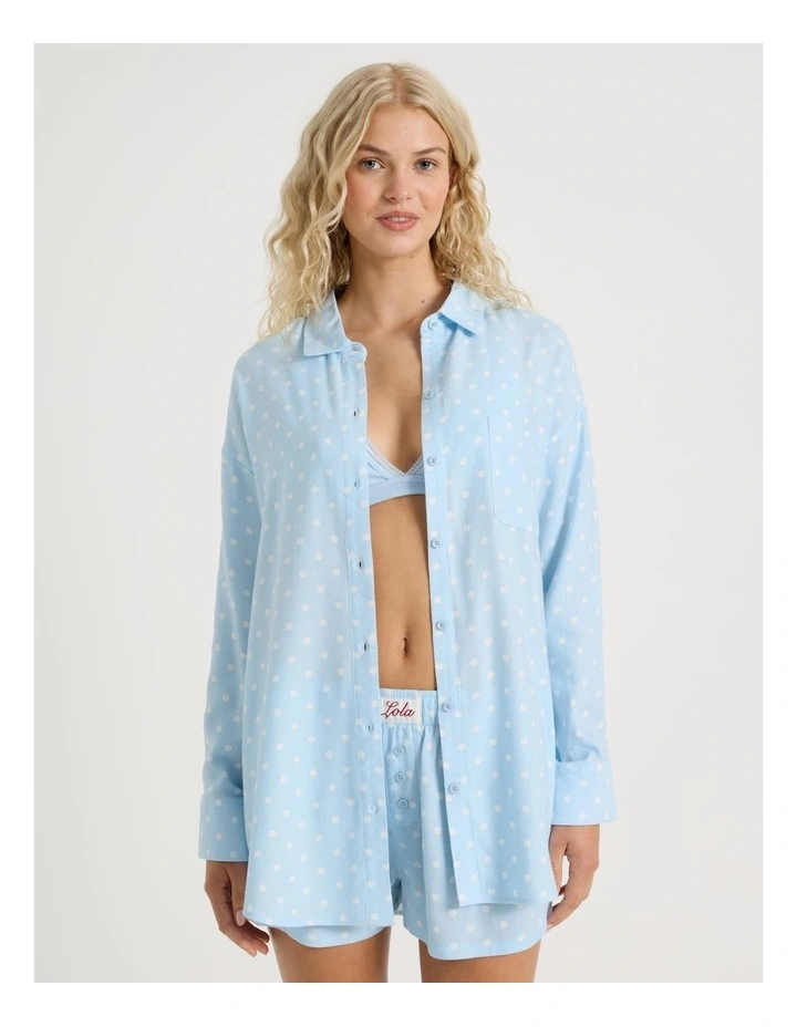 Lola Flannelette Boyfriend Shirt in Sky Blue Spot Print image 5