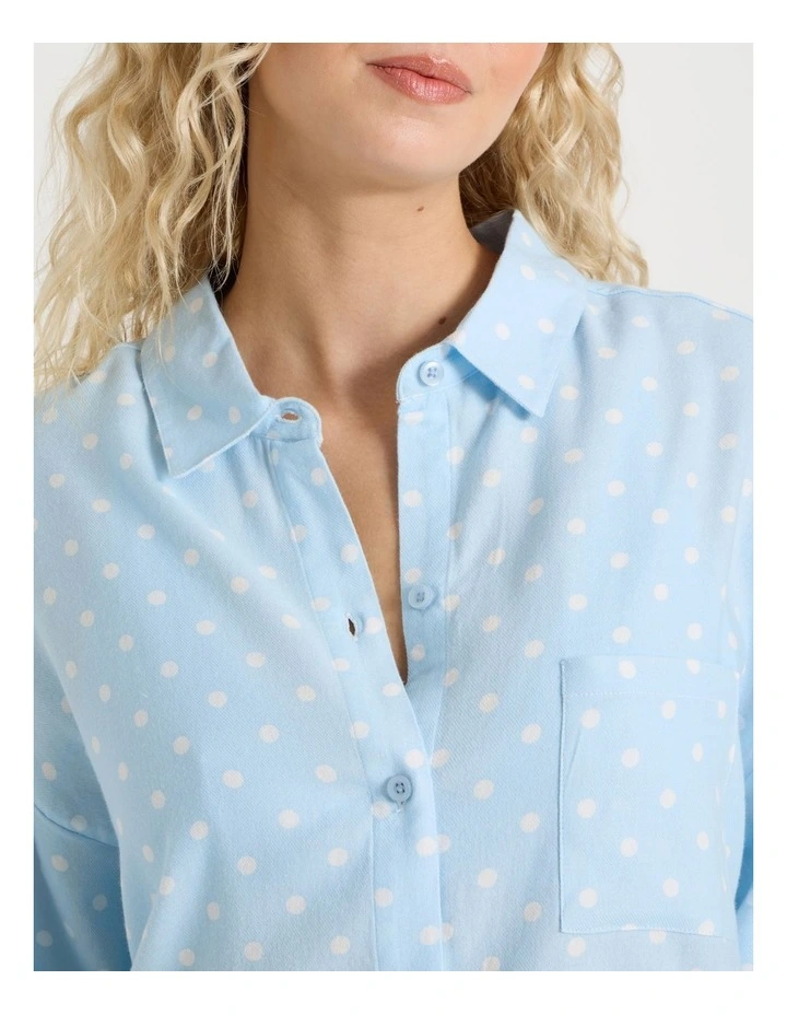 Lola Flannelette Boyfriend Shirt in Sky Blue Spot Print image 7