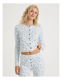 Lola Fluted Pointelle Long Sleeve Top in Blueberry Fields Print