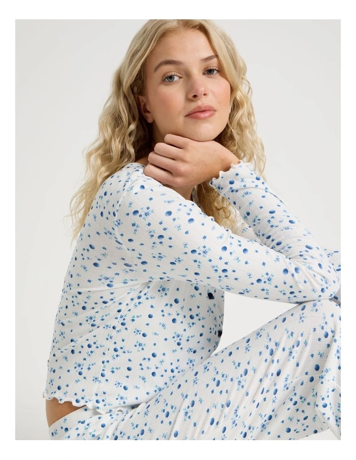 Lola Fluted Pointelle Long Sleeve Top in Blueberry Fields Print image 2