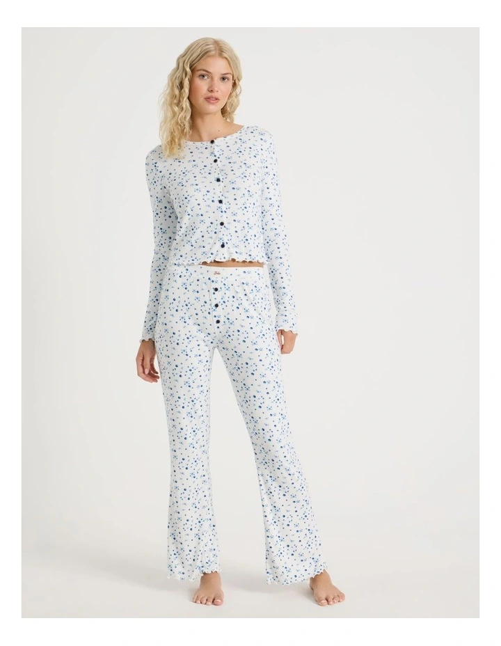 Lola Fluted Pointelle Long Sleeve Top in Blueberry Fields Print image 3