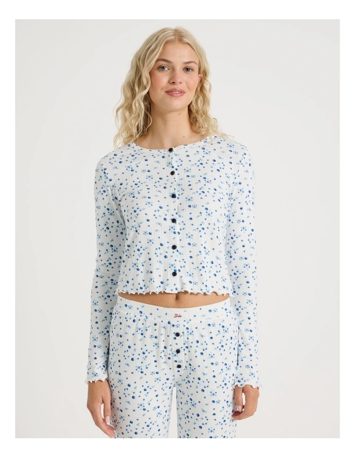 Lola Fluted Pointelle Long Sleeve Top in Blueberry Fields Print image 4