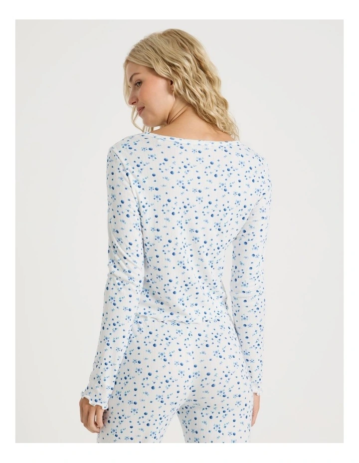 Lola Fluted Pointelle Long Sleeve Top in Blueberry Fields Print image 5