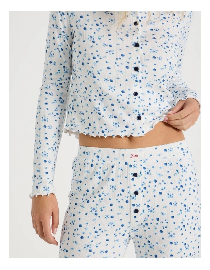 Lola Fluted Pointelle Long Sleeve Top in Blueberry Fields Print image 6