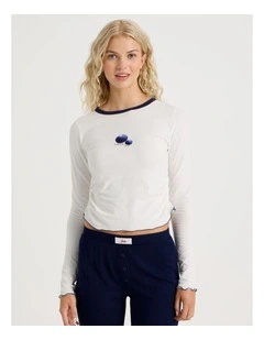 Lola Ruched Long Sleeve Baby Tee in Graphic Berry Cute