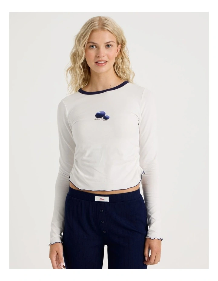 Lola Ruched Long Sleeve Baby Tee in Graphic Berry Cute image 1