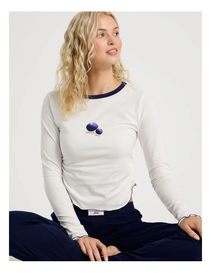 Lola Ruched Long Sleeve Baby Tee in Graphic Berry Cute image 2