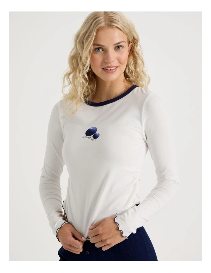 Lola Ruched Long Sleeve Baby Tee in Graphic Berry Cute image 5