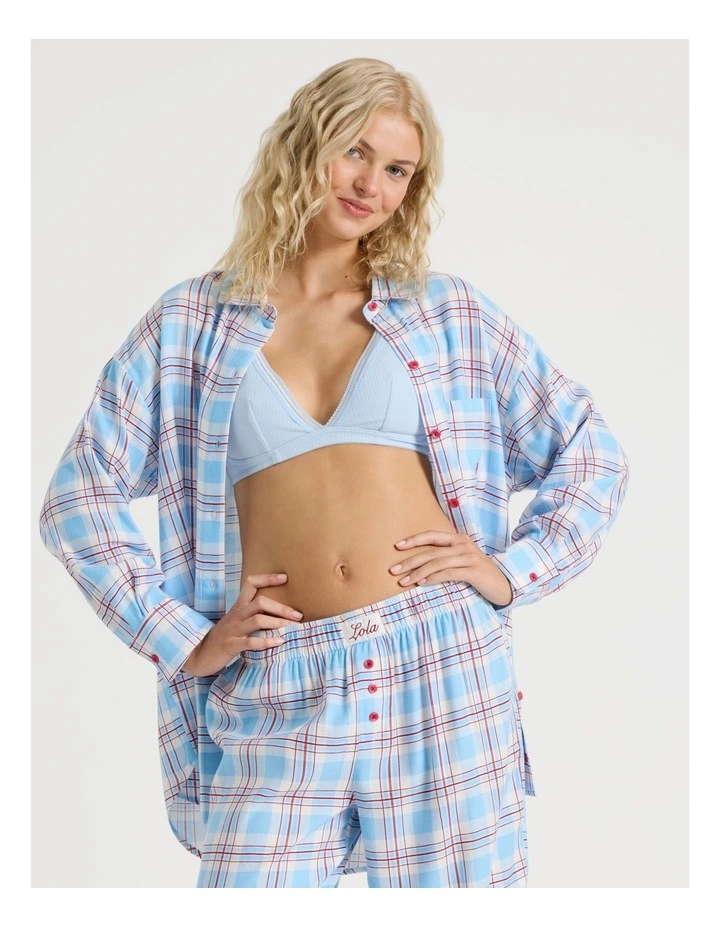 Lola Flannelette Boyfriend Shirt in Blue & Red Check Print image 1