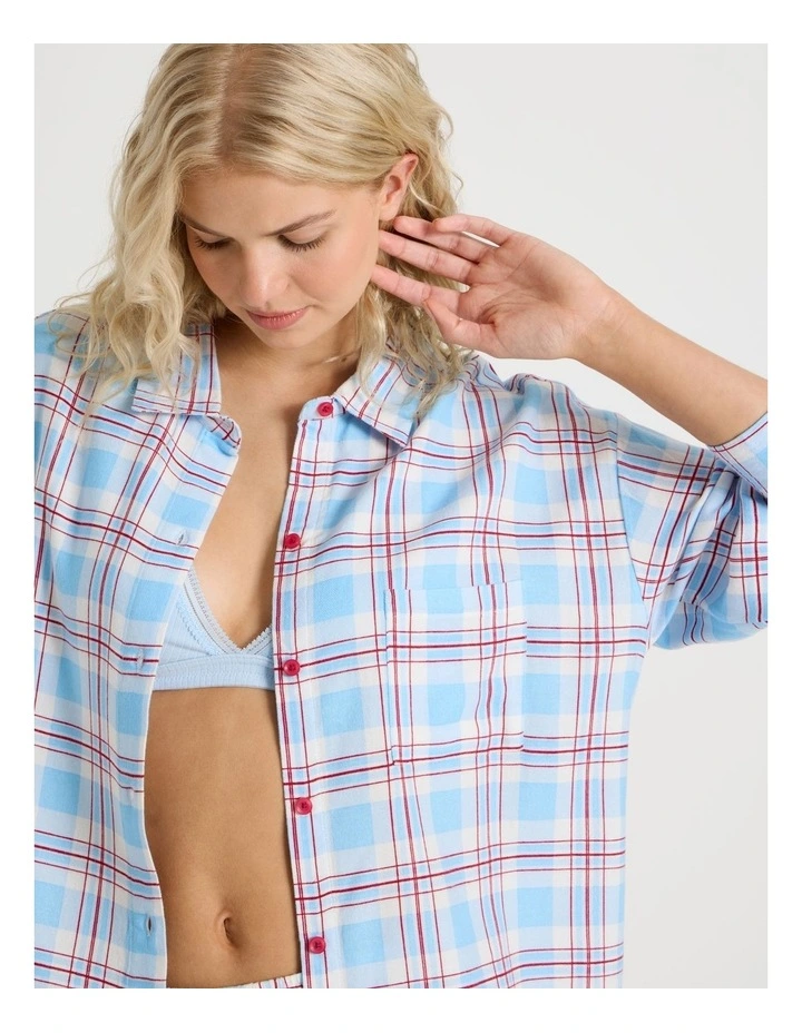 Lola Flannelette Boyfriend Shirt in Blue & Red Check Print image 3
