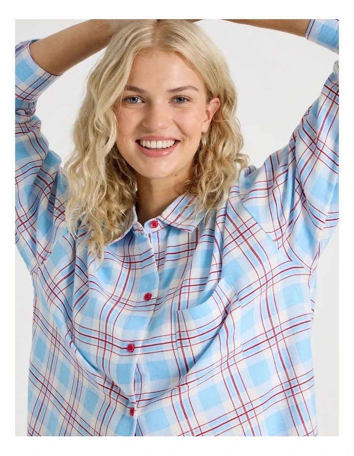 Lola Flannelette Boyfriend Shirt in Blue & Red Check Print image 6