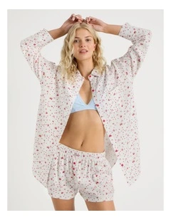 Lola Flannelette Boyfriend Shirt in Strawberry Fields Print
