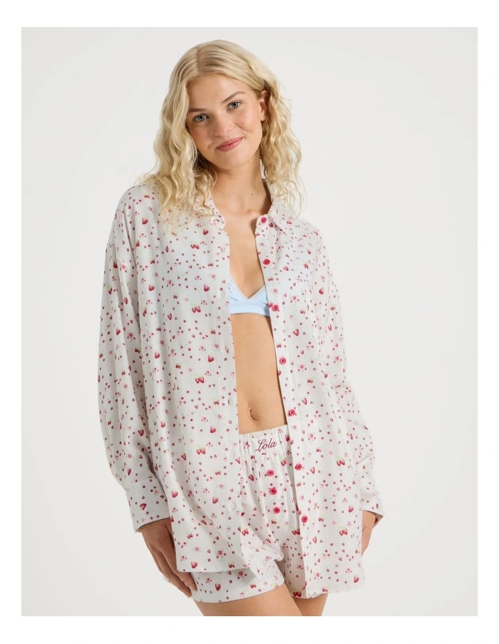 Lola Flannelette Boyfriend Shirt in Strawberry Fields Print image 3
