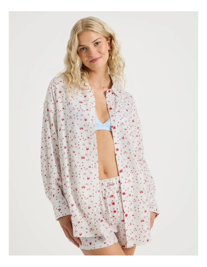 Lola Flannelette Boyfriend Shirt in Strawberry Fields Print image 3