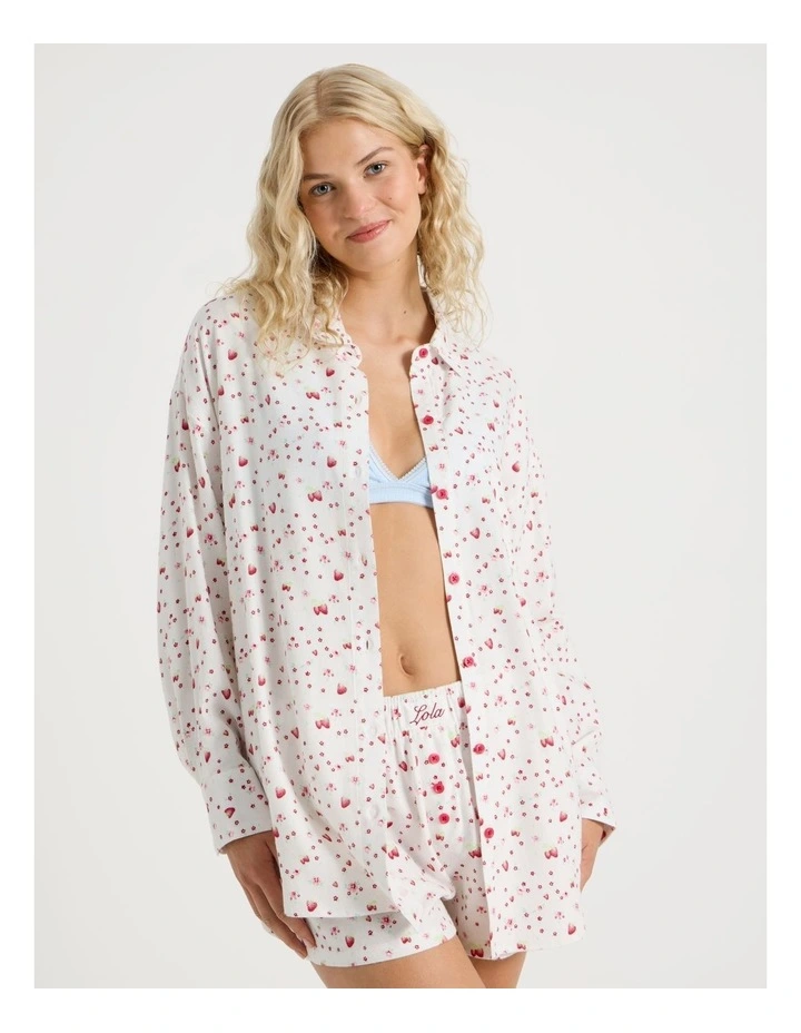 Lola Flannelette Boyfriend Shirt in Strawberry Fields Print image 3