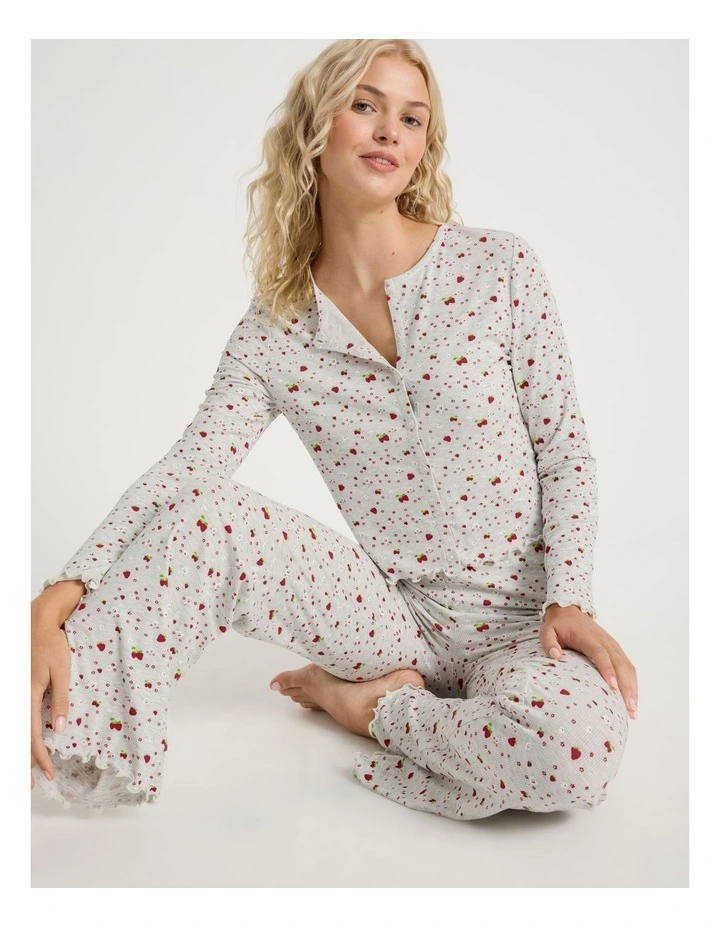 Lola Fluted Rib Long Sleeve Top in Strawberry Fields Print image 1