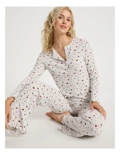 Lola Fluted Rib Long Sleeve Top in Strawberry Fields Print