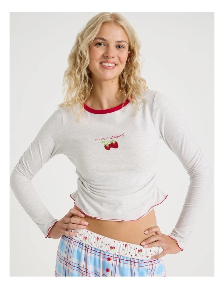 Lola Ruched Long Sleeve Baby Tee in Graphic Strawberry image 1