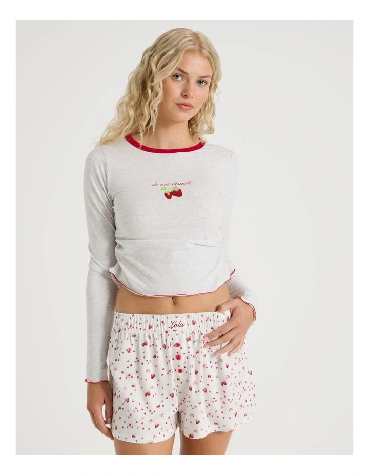 Lola Ruched Long Sleeve Baby Tee in Graphic Strawberry image 2