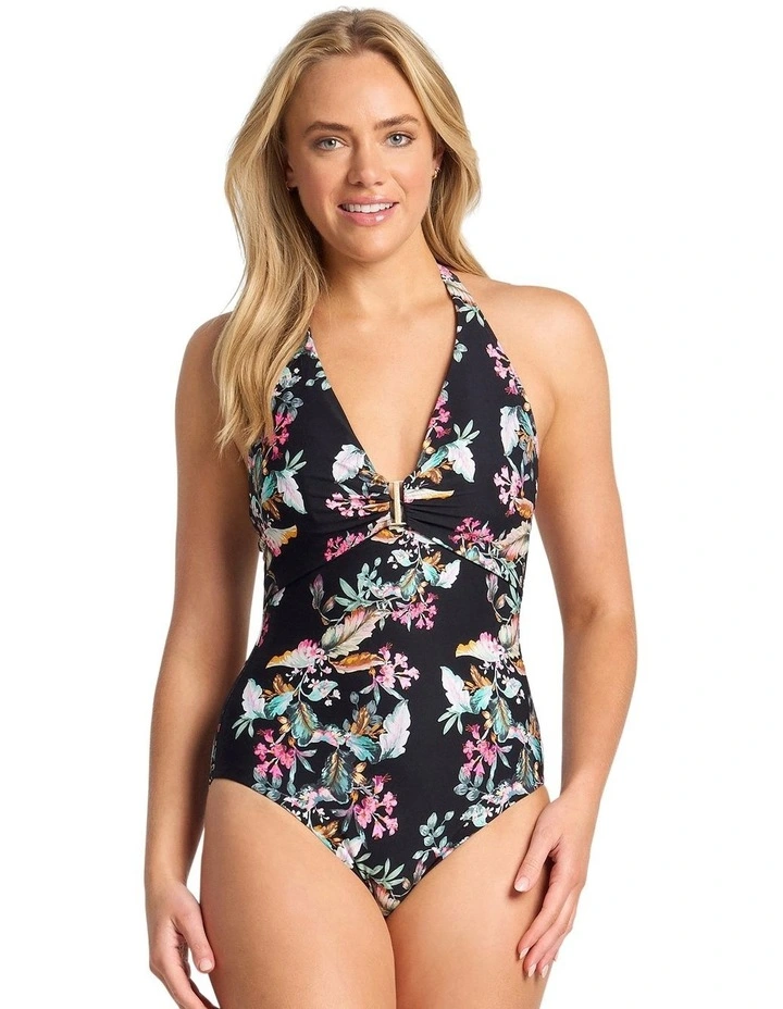 Viola Bar Halter Neck One Piece in Black image 1
