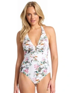 Viola Bar Halter Neck One Piece in White