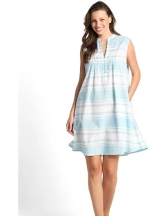 Horizon Swing Button Dress in Blue