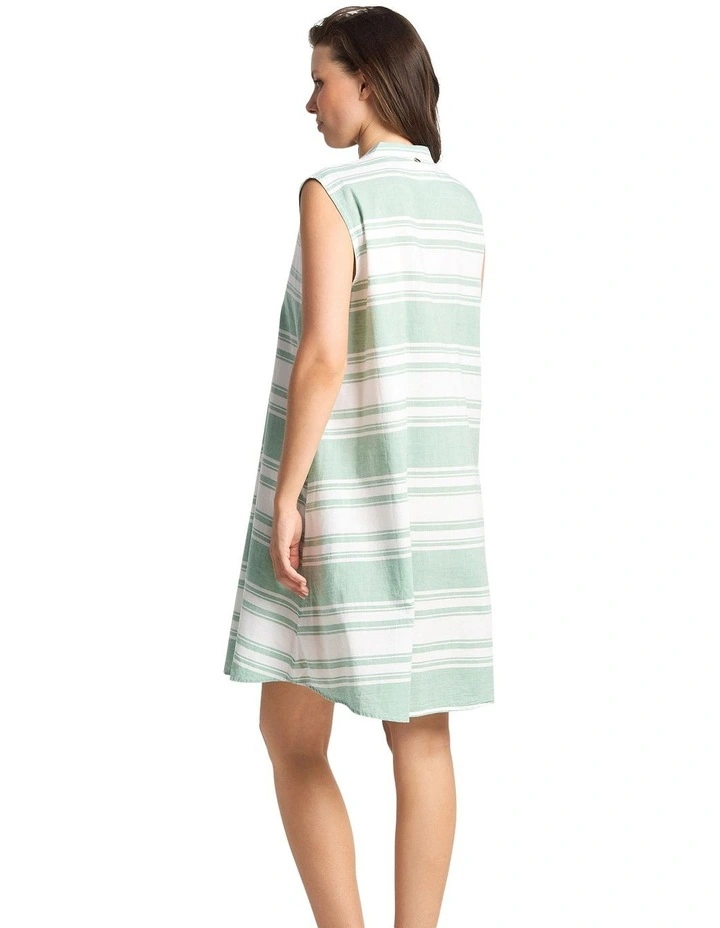 Horizon Swing Button Dress in Green image 2
