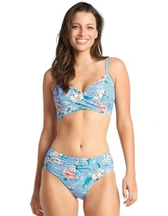 Chilio Ruched Mid Rise Pant in Blue