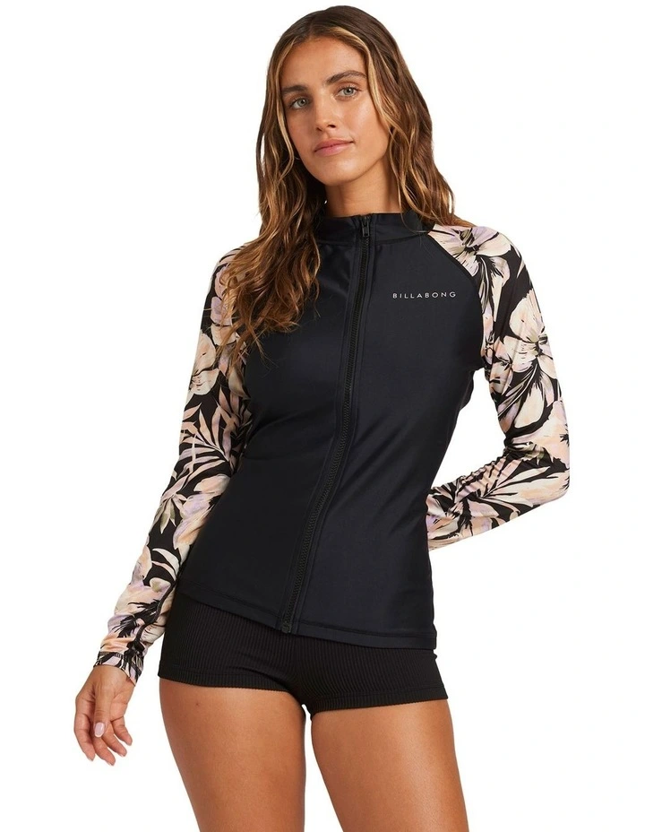 Drifting Coast Long Sleeve Zip Rash Vest in Black image 1