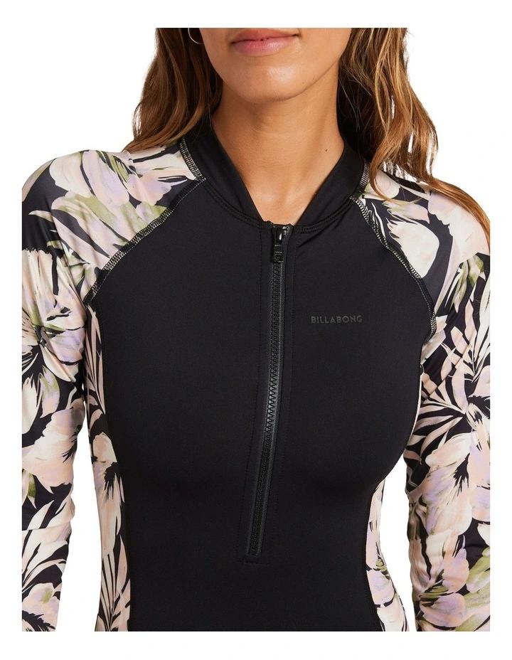 Drifting Coast Front Zip Bodysuit Rash Vest in Black image 4