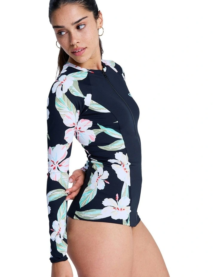 Lycra Zip Long Sleeve Rash Vest in Black image 3