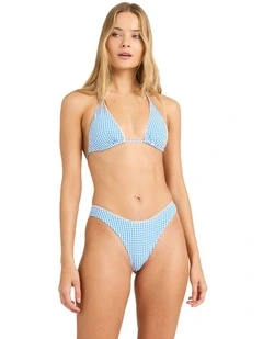 Mini Wave Check Halter Triangle Bikini Top in Blue