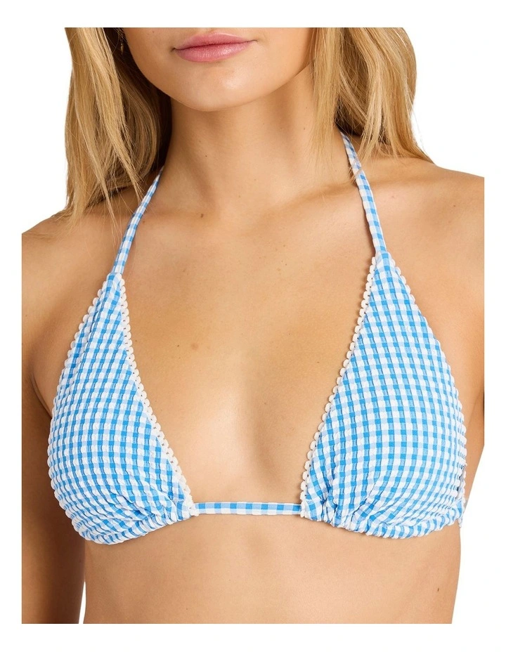 Mini Wave Check Halter Triangle Bikini Top in Blue image 4