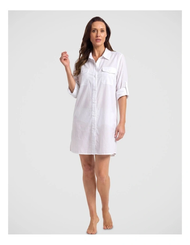 Classic Cotton Rolled Sleeve Longline Shirt White image 1