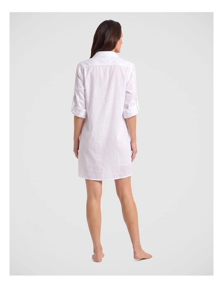 Classic Cotton Rolled Sleeve Longline Shirt White image 2