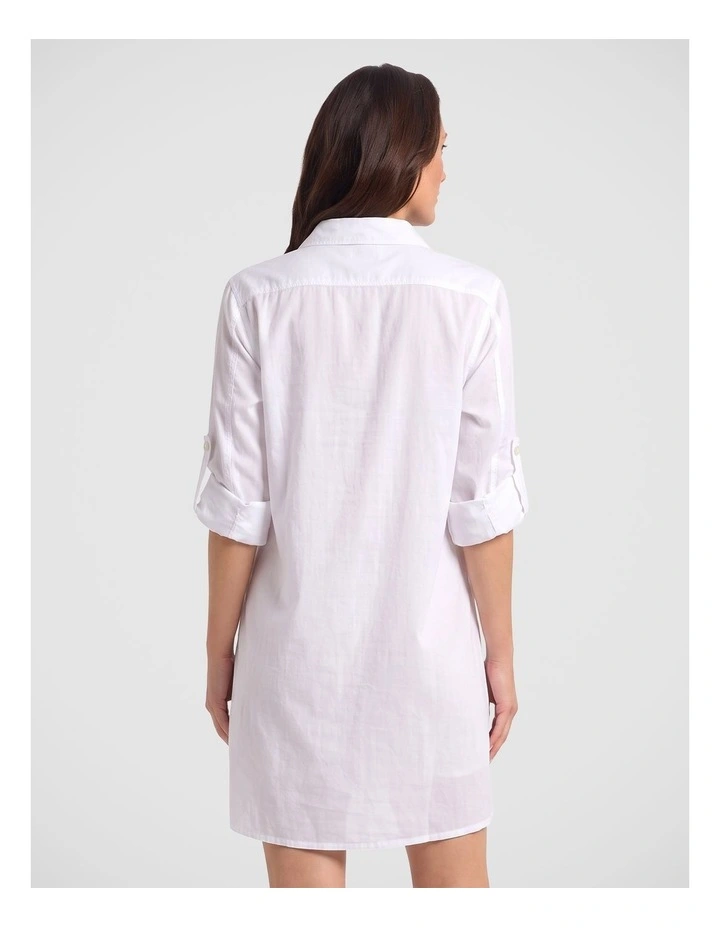 Classic Cotton Rolled Sleeve Longline Shirt White image 4