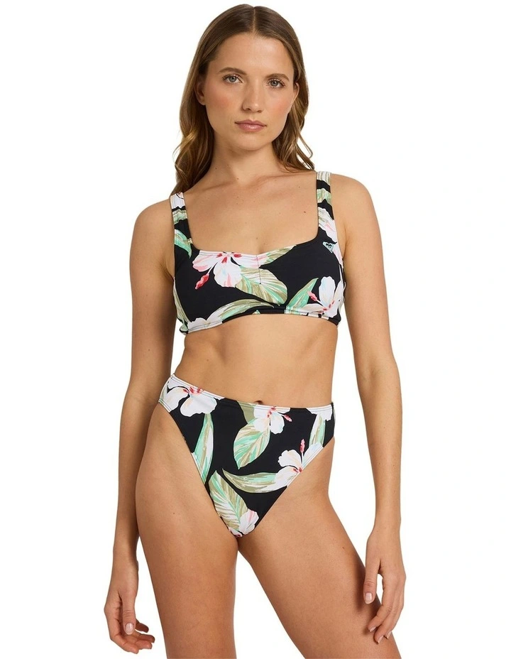 Printed Essentials Mid Waist Moderate Bikini Bottom in Black image 1
