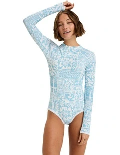 Flowers Wave Long Sleeve Onesie Rash Vest in Blue