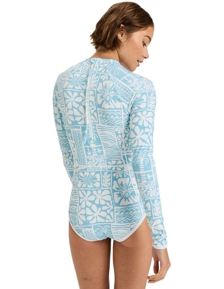 Flowers Wave Long Sleeve Onesie Rash Vest in Blue image 2