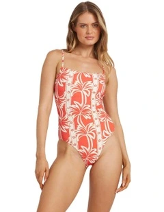 Row Of Palms One Piece Swimsuit in Red