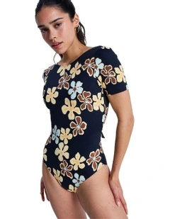 Sun Babe Short Sleeve One Piece Rash Vest in Black