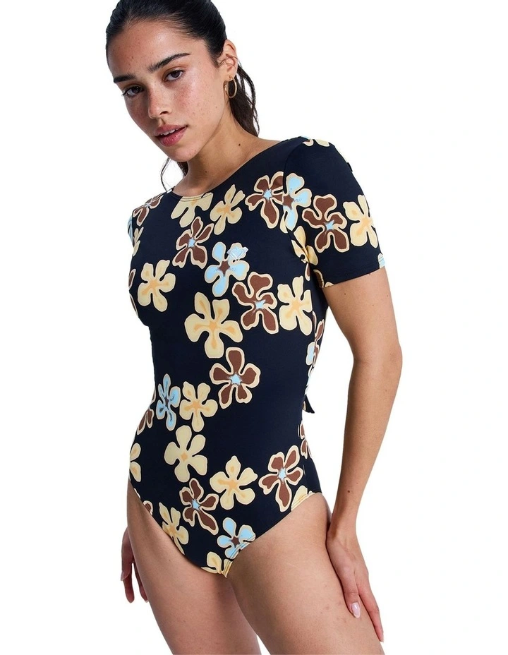 Sun Babe Short Sleeve One Piece Rash Vest in Black image 1