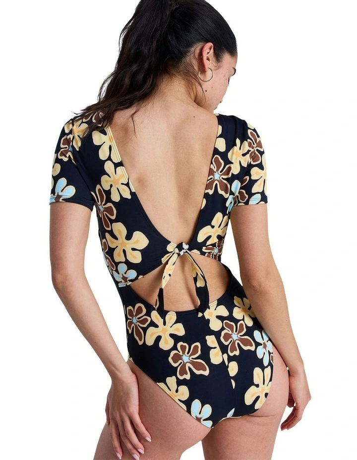 Sun Babe Short Sleeve One Piece Rash Vest in Black image 2