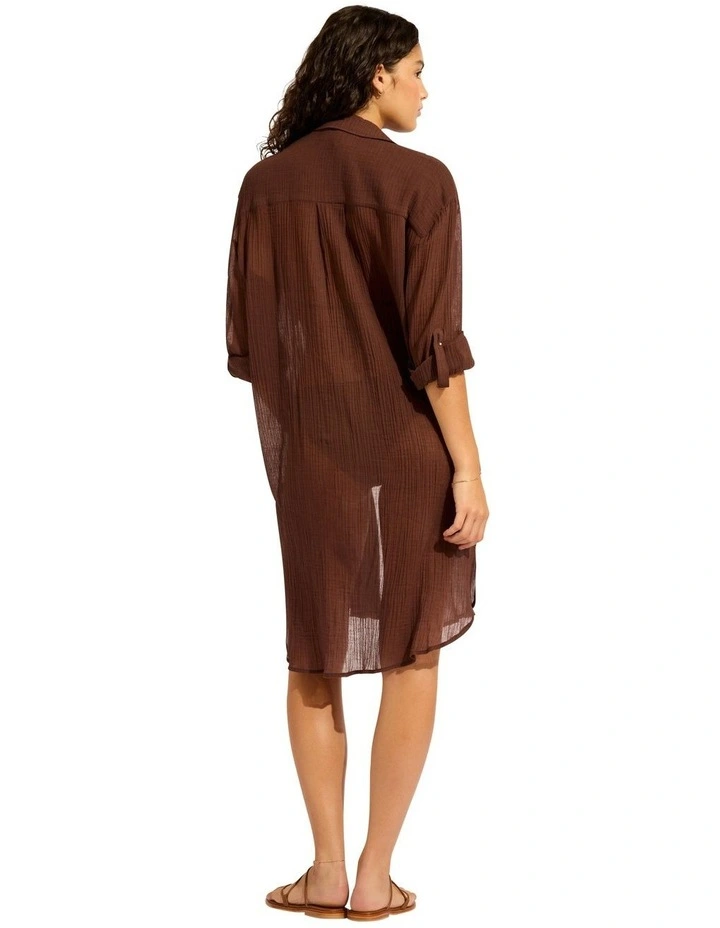 Beach Edit Crinkle Twill Beach Shirt in Dark Chocolate image 2