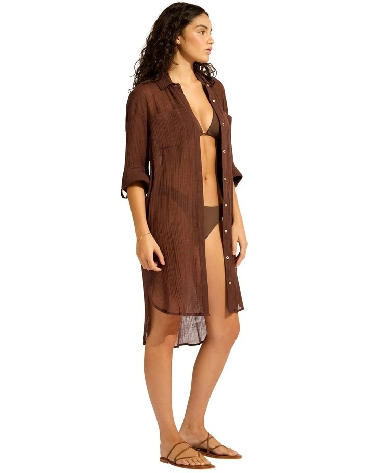 Beach Edit Crinkle Twill Beach Shirt in Dark Chocolate image 3