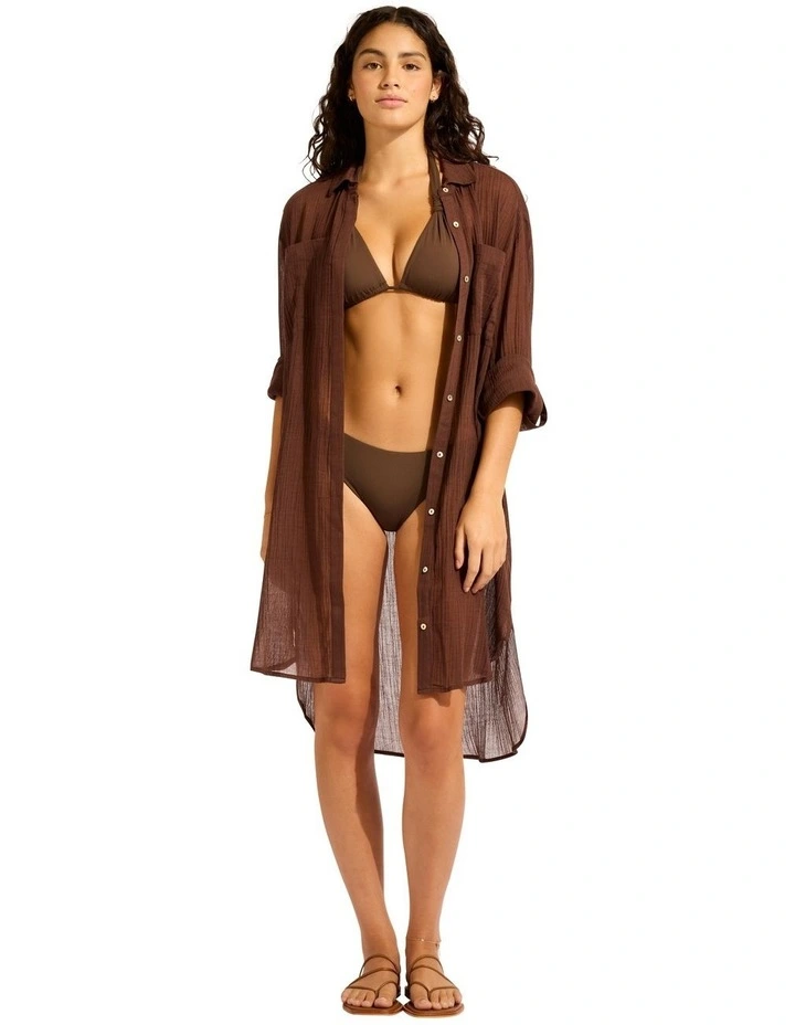 Beach Edit Crinkle Twill Beach Shirt in Dark Chocolate image 5