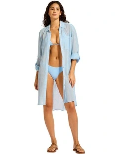Beach Edit Crinkle Twill Beach Shirt in Blue