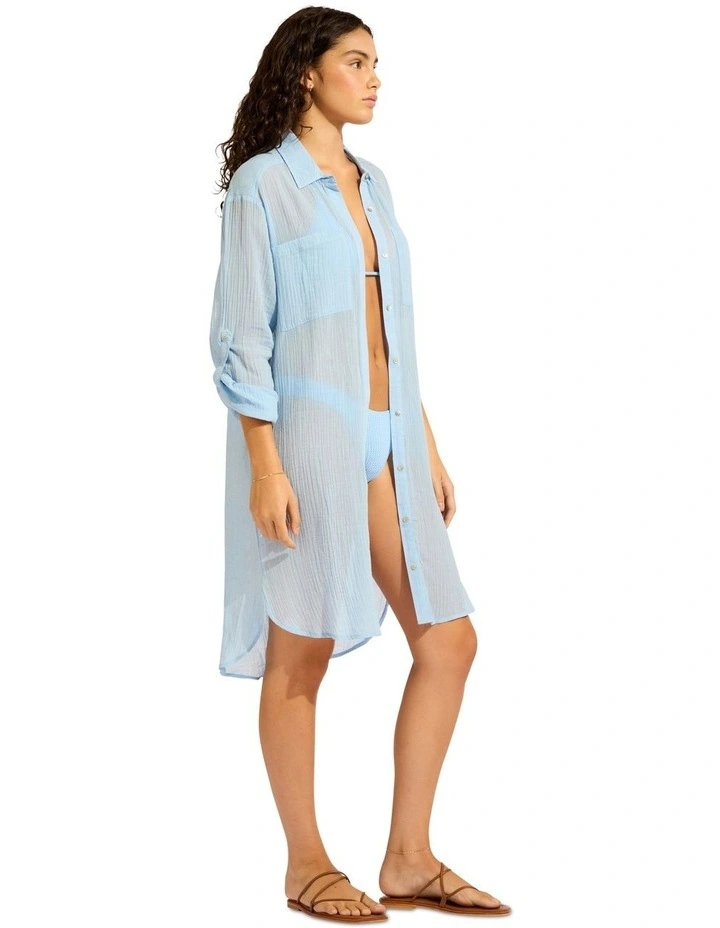 Beach Edit Crinkle Twill Beach Shirt in Blue image 2