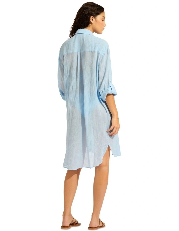 Beach Edit Crinkle Twill Beach Shirt in Blue image 3