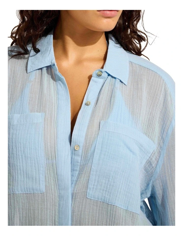 Beach Edit Crinkle Twill Beach Shirt in Blue image 4